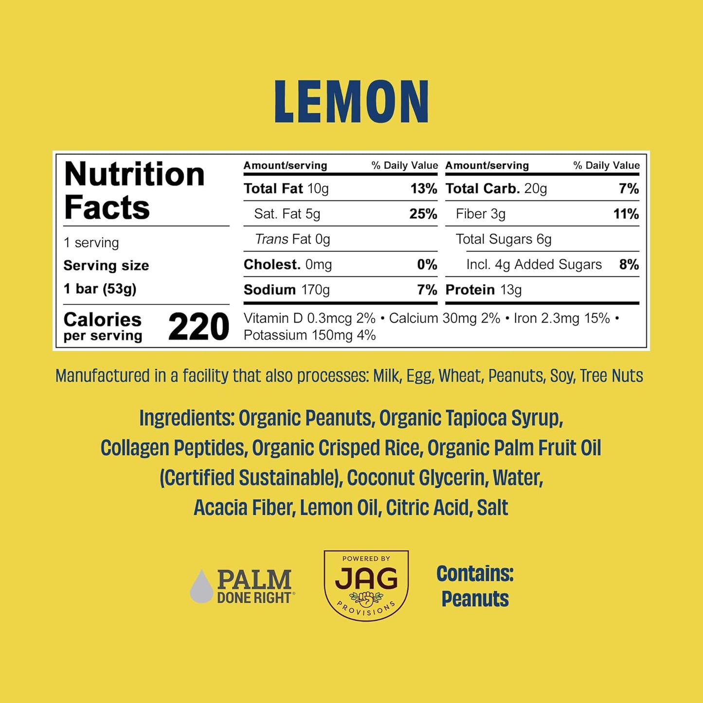 JustNosh Collagen Protein Bars 12ct Lemon