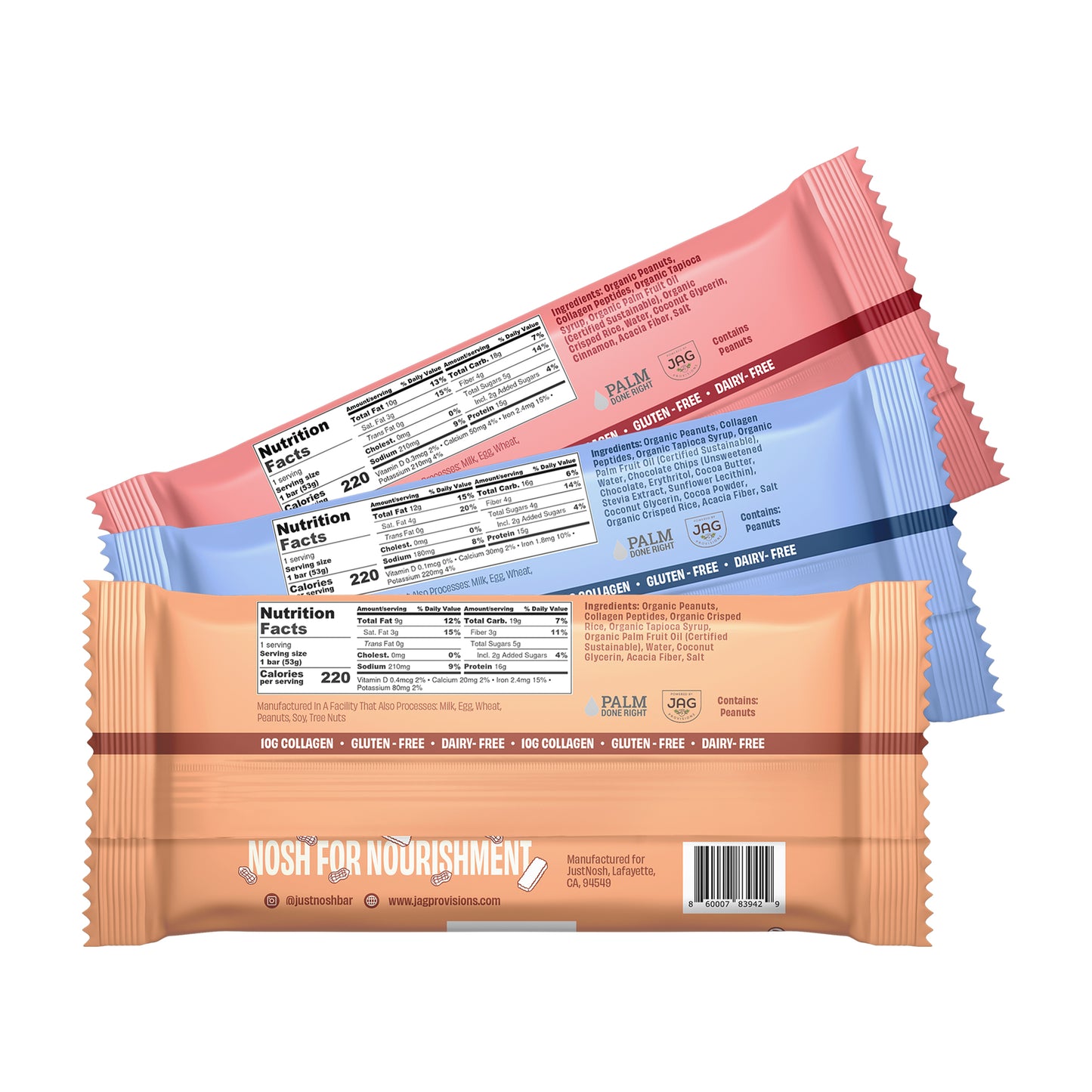 JustNosh Collagen Protein Bars 12ct Variety Pack